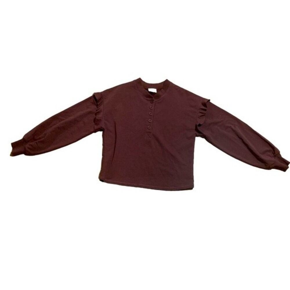 Sundays Ruffle Sleeve Long Sleeve Top Casual Fall Winter Burgundy Size XS